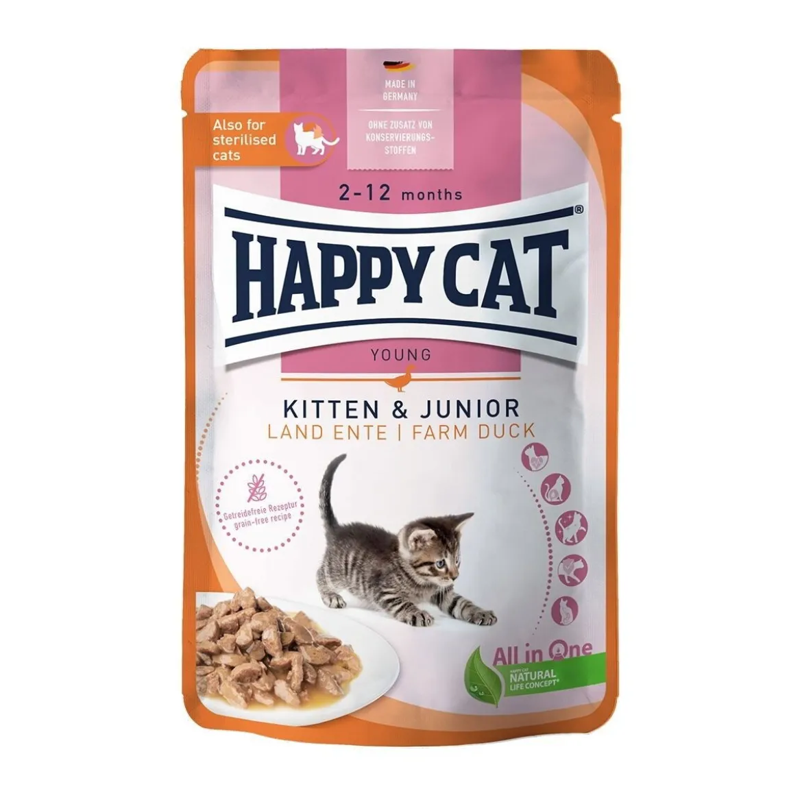 Happy Cat Kitten & Junior Farm Duck 85 g