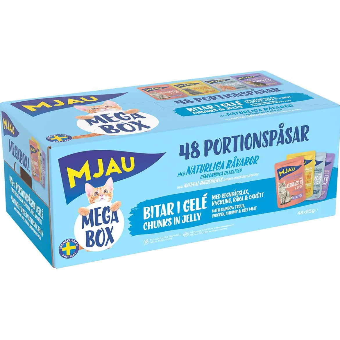 Mjau Megabox Kött & Fisk i Gelé 48x85 g