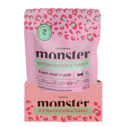 Monster Cat Pouches Kitten Chicken/Turkey Våtfoder till Kattunge 16 x 85 g